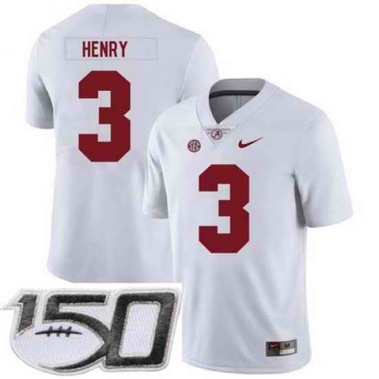 Alabama Crimson Tide 3 Derrick Henry White Nike College Football Stitched 150th Anniversary Patch Jersey